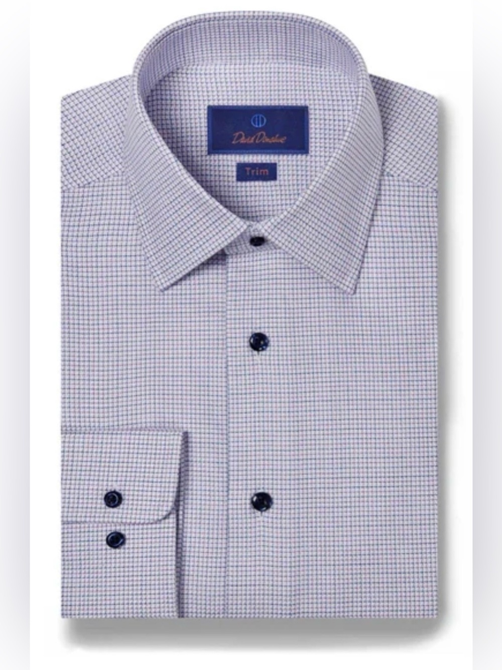 David Donahue Men’s Light Purple Micro-Check Dress Shirt - Size 16 34/35 trim fi